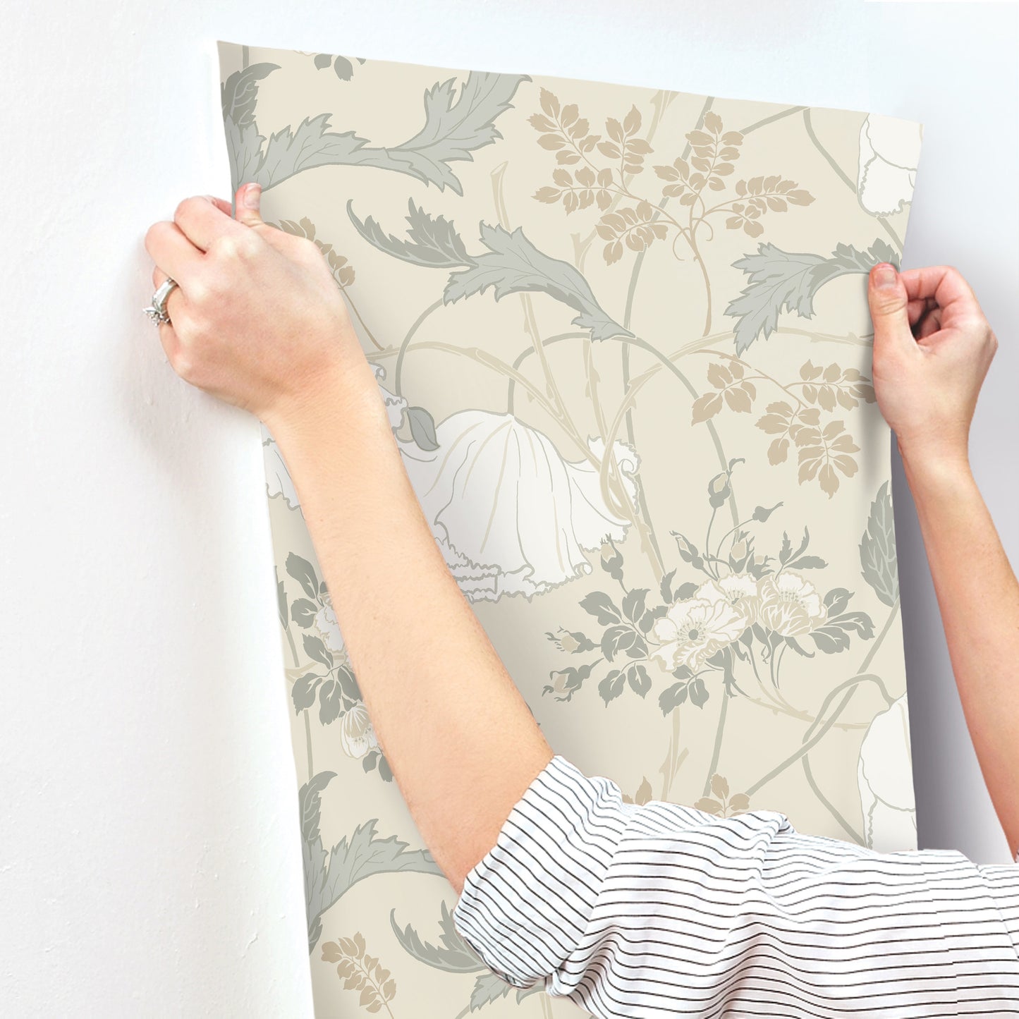 York Wallcoverings Magnolia Home 4 Gwendolyn Ivory and Grey Wallpaper Farmhouse Florals Beiges   - MF4753