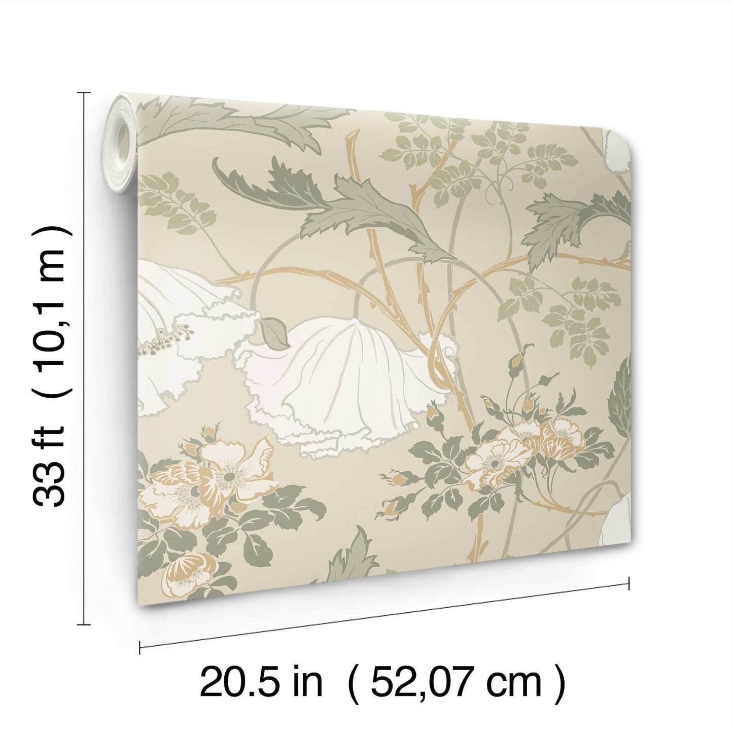 York Wallcoverings Magnolia Home 4 Gwendolyn Linen and Sage Wallpaper Farmhouse Florals Beiges   - MF4754