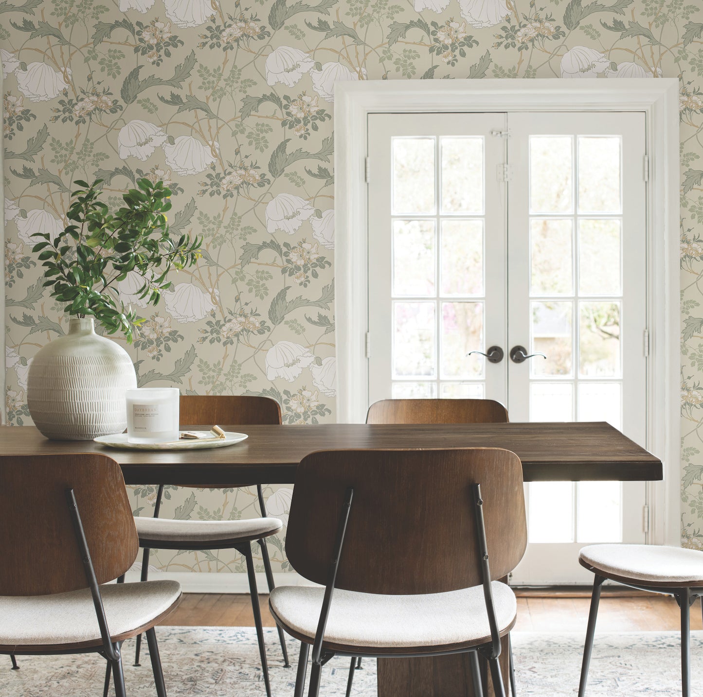 York Wallcoverings Magnolia Home 4 Gwendolyn Linen and Sage Wallpaper Farmhouse Florals Beiges   - MF4754