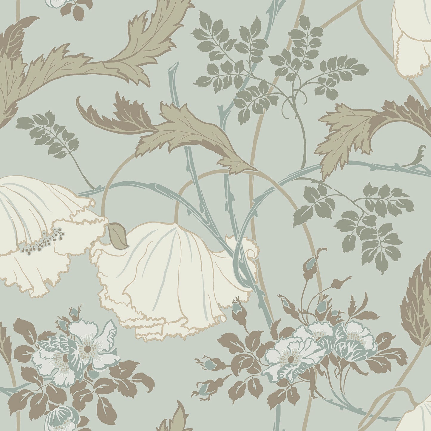 York Wallcoverings Magnolia Home 4 Gwendolyn Blue and Suede Wallpaper Farmhouse Florals Blues   - MF4755