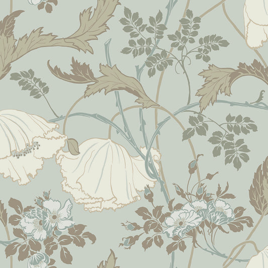 York Wallcoverings Magnolia Home 4 Gwendolyn Blue and Suede Wallpaper Farmhouse Florals Blues   - MF4755