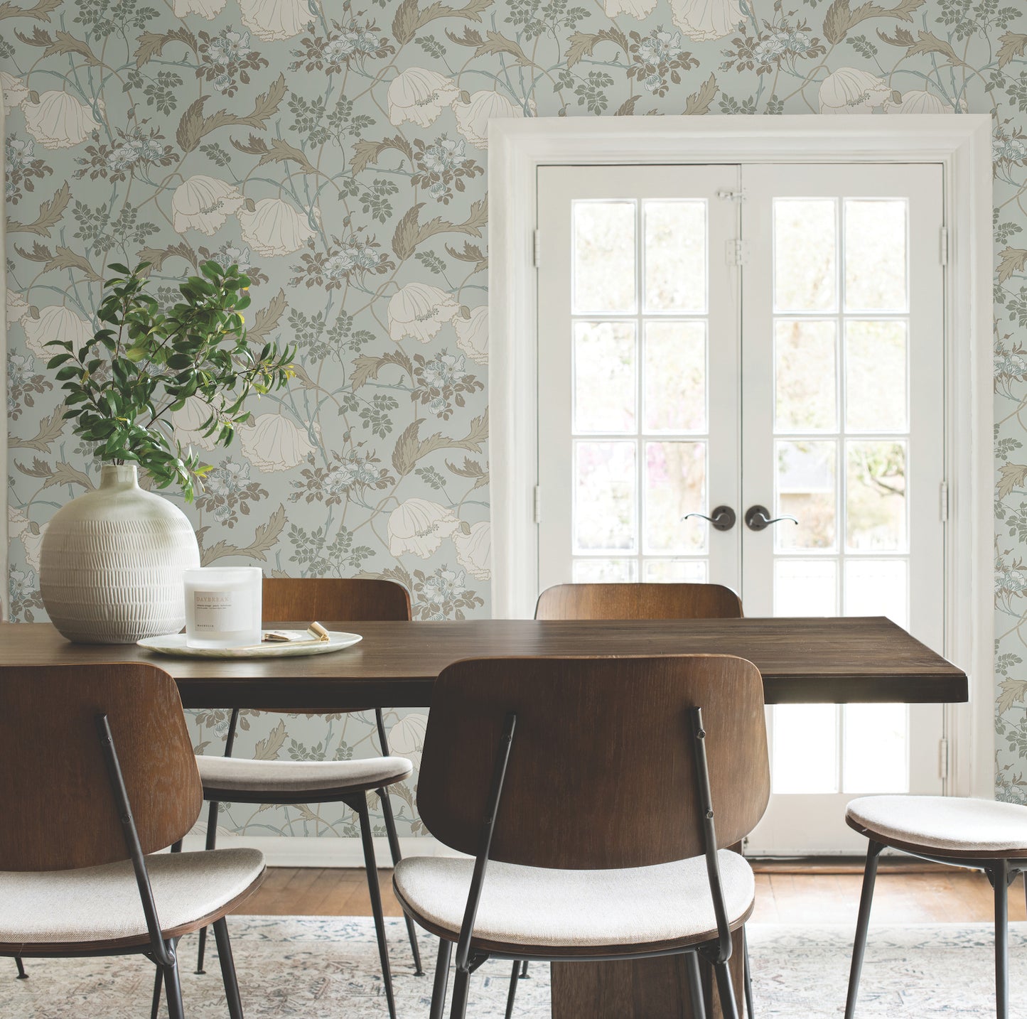 York Wallcoverings Magnolia Home 4 Gwendolyn Blue and Suede Wallpaper Farmhouse Florals Blues   - MF4755