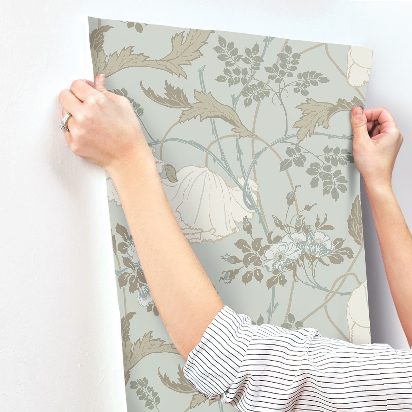 York Wallcoverings Magnolia Home 4 Gwendolyn Blue and Suede Wallpaper Farmhouse Florals Blues   - MF4755