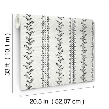 York Wallcoverings Magnolia Home 4 Everleigh White and Black Wallpaper Transitional Botanical Whites and Off-Whites   - MF4761