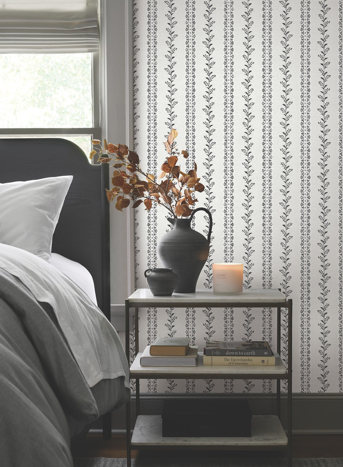 York Wallcoverings Magnolia Home 4 Everleigh White and Black Wallpaper Transitional Botanical Whites and Off-Whites   - MF4761