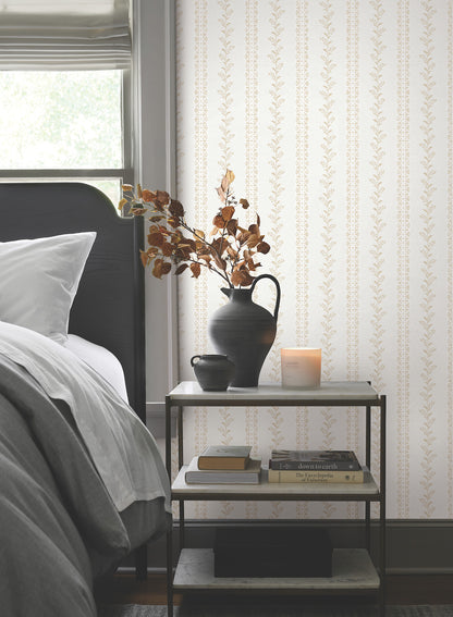 York Wallcoverings Magnolia Home 4 Everleigh Ochre Wallpaper Transitional Botanical Whites and Off-Whites   - MF4763