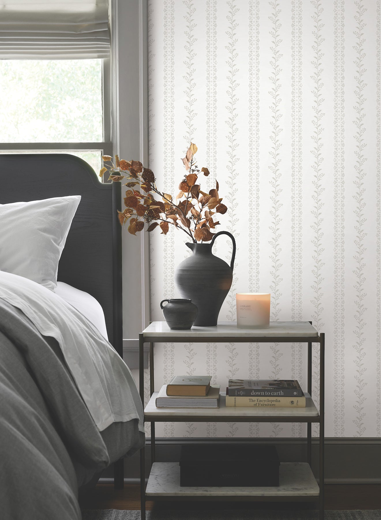 York Wallcoverings Magnolia Home 4 Everleigh Grey Wallpaper Transitional Botanical Whites and Off-Whites   - MF4765