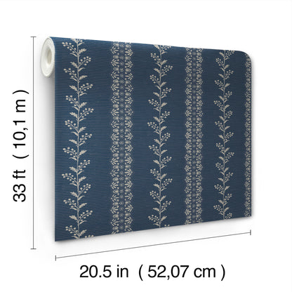 York Wallcoverings Magnolia Home 4 Everleigh Navy Wallpaper Transitional Botanical Blues   - MF4766