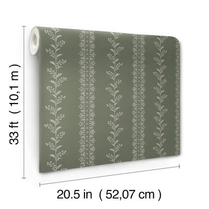 York Wallcoverings Magnolia Home 4 Everleigh Pine Wallpaper Transitional Botanical Greens   - MF4767