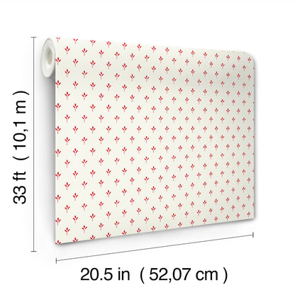 York Wallcoverings Magnolia Home 4 Charm Red Wallpaper Traditional Small Prints Whites and Off-Whites   - MF4771