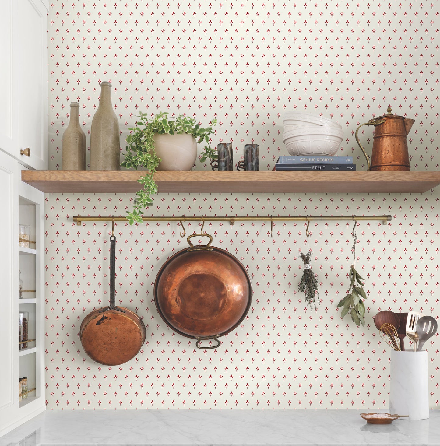 York Wallcoverings Magnolia Home 4 Charm Red Wallpaper Traditional Small Prints Whites and Off-Whites   - MF4771