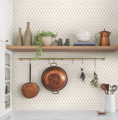 York Wallcoverings Magnolia Home 4 Charm Red Wallpaper Traditional Small Prints Whites and Off-Whites   - MF4771