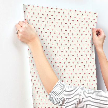 York Wallcoverings Magnolia Home 4 Charm Red Wallpaper Traditional Small Prints Whites and Off-Whites   - MF4771