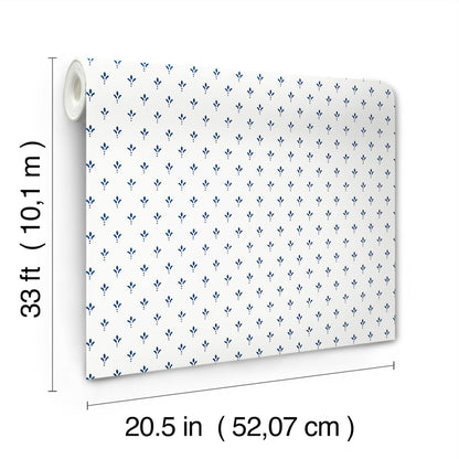 York Wallcoverings Magnolia Home 4 Charm Blue Wallpaper Traditional Small Prints Beiges   - MF4772