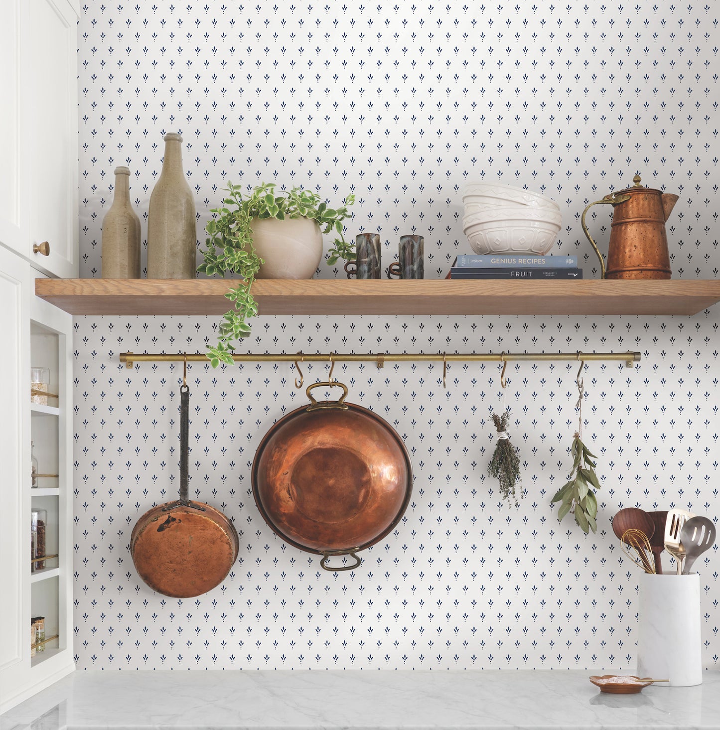 York Wallcoverings Magnolia Home 4 Charm Blue Wallpaper Traditional Small Prints Beiges   - MF4772