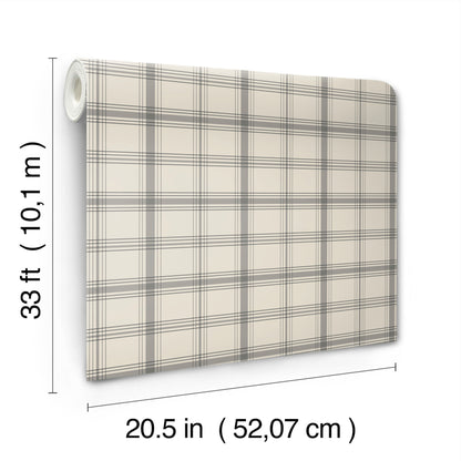 York Wallcoverings Magnolia Home 4 Hunter Charcoal Wallpaper Transitional Plaids and Checks Greys   - MF4792