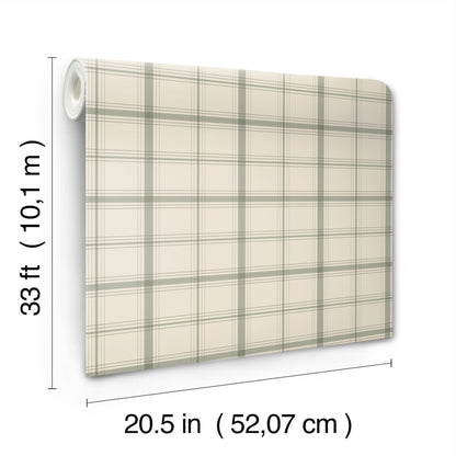 York Wallcoverings Magnolia Home 4 Hunter Green Wallpaper Transitional Plaids and Checks Greens   - MF4794