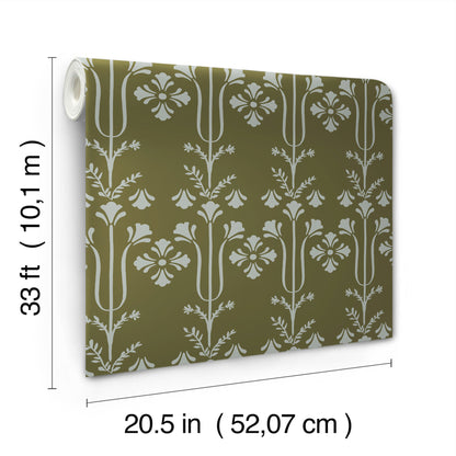 York Wallcoverings Magnolia Home 4 Lydia Moss Wallpaper Traditional Botanical Greens   - MF4801