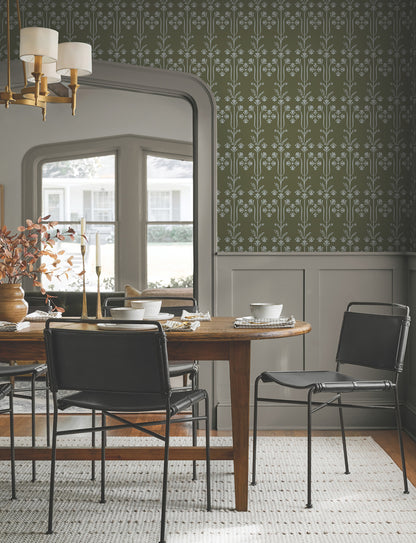 York Wallcoverings Magnolia Home 4 Lydia Moss Wallpaper Traditional Botanical Greens   - MF4801