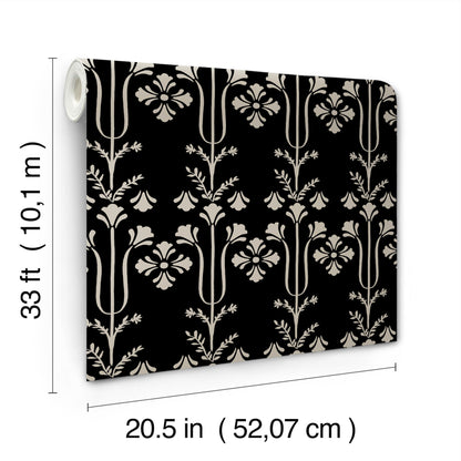 York Wallcoverings Magnolia Home 4 Lydia Black Wallpaper Traditional Botanical Blacks   - MF4803