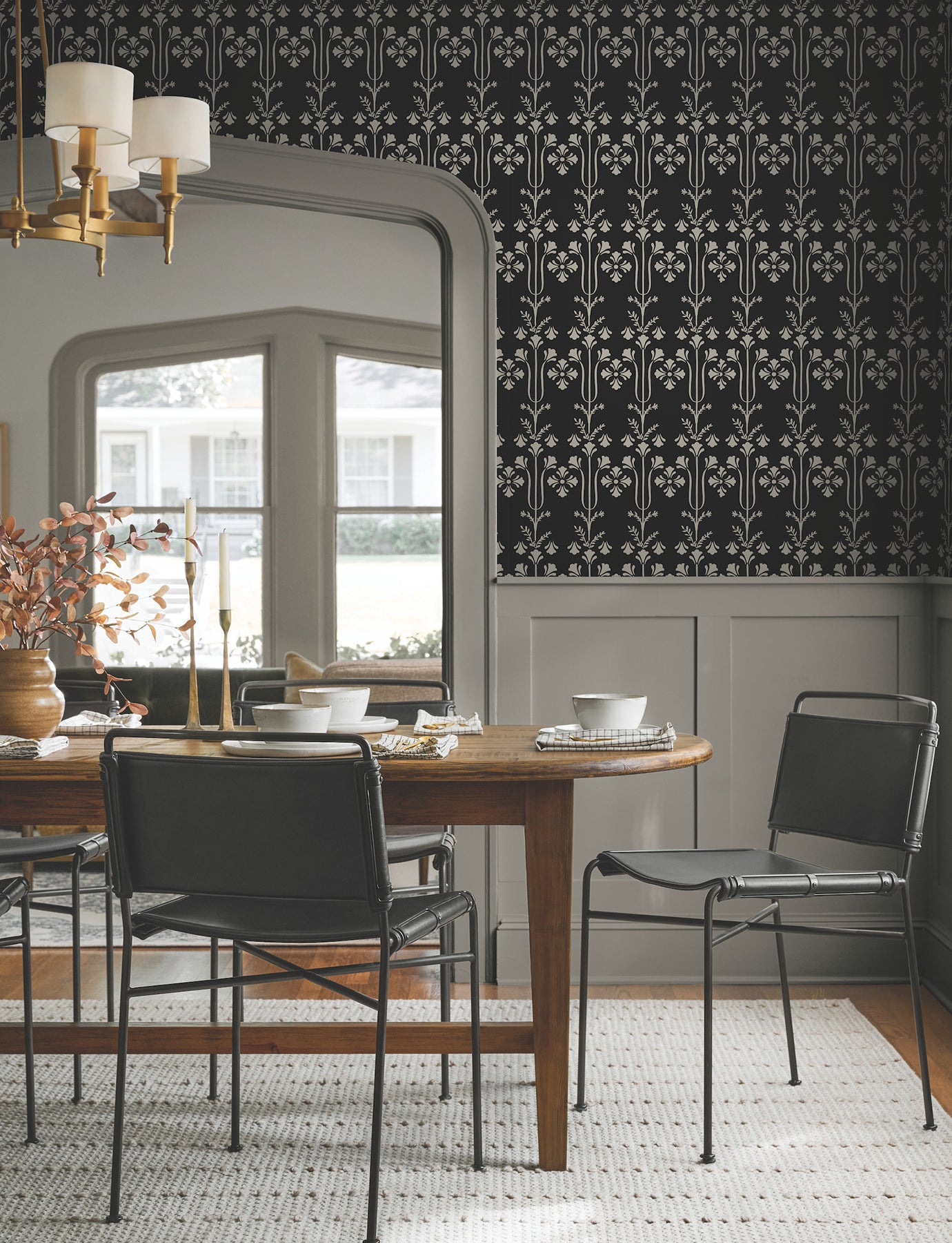 York Wallcoverings Magnolia Home 4 Lydia Black Wallpaper Traditional Botanical Blacks   - MF4803
