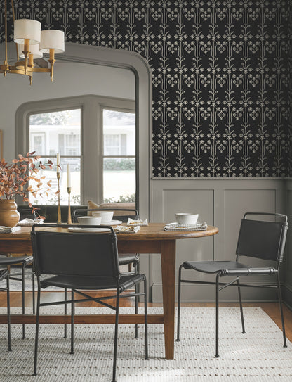 York Wallcoverings Magnolia Home 4 Lydia Black Wallpaper Traditional Botanical Blacks   - MF4803