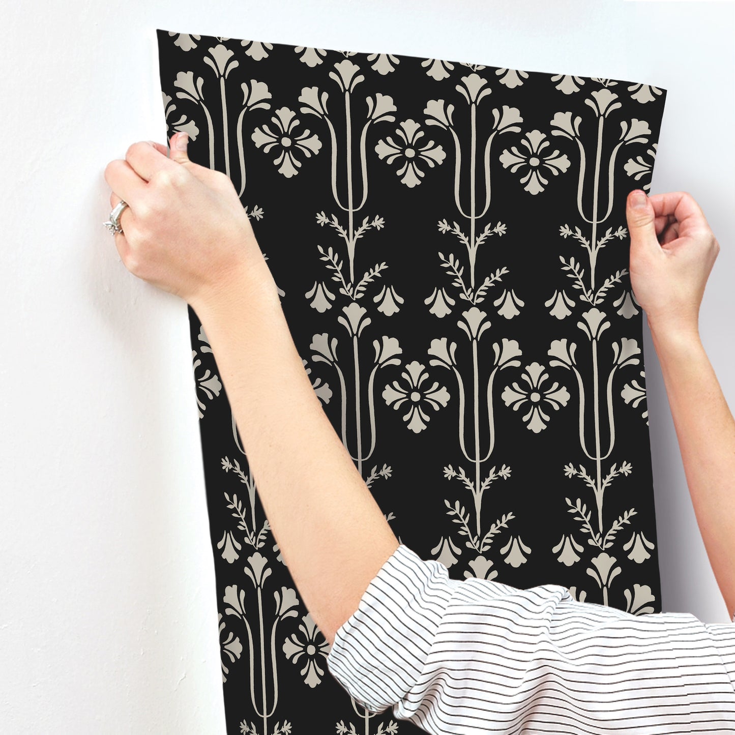 York Wallcoverings Magnolia Home 4 Lydia Black Wallpaper Traditional Botanical Blacks   - MF4803