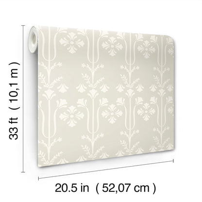 York Wallcoverings Magnolia Home 4 Lydia Ivory Wallpaper Traditional Botanical Greys   - MF4804