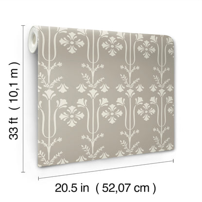 York Wallcoverings Magnolia Home 4 Lydia Taupe Wallpaper Traditional Botanical Beiges   - MF4805