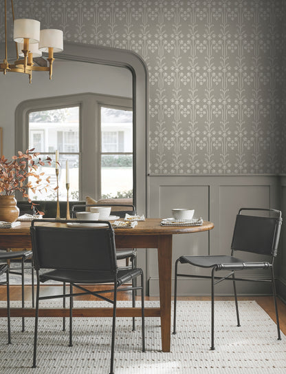 York Wallcoverings Magnolia Home 4 Lydia Taupe Wallpaper Traditional Botanical Beiges   - MF4805