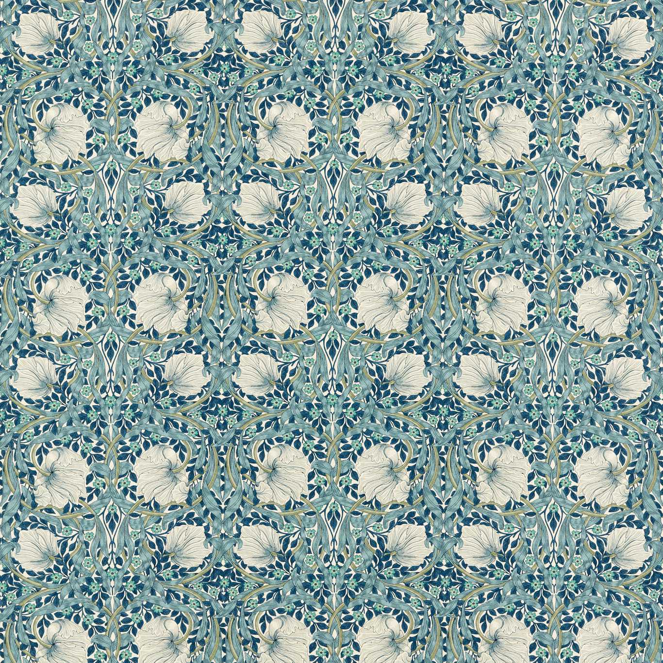 MORRIS & CO Pimpernel Fabric Contemporary, Floral Cobalt,Mineral   - MFRF227232