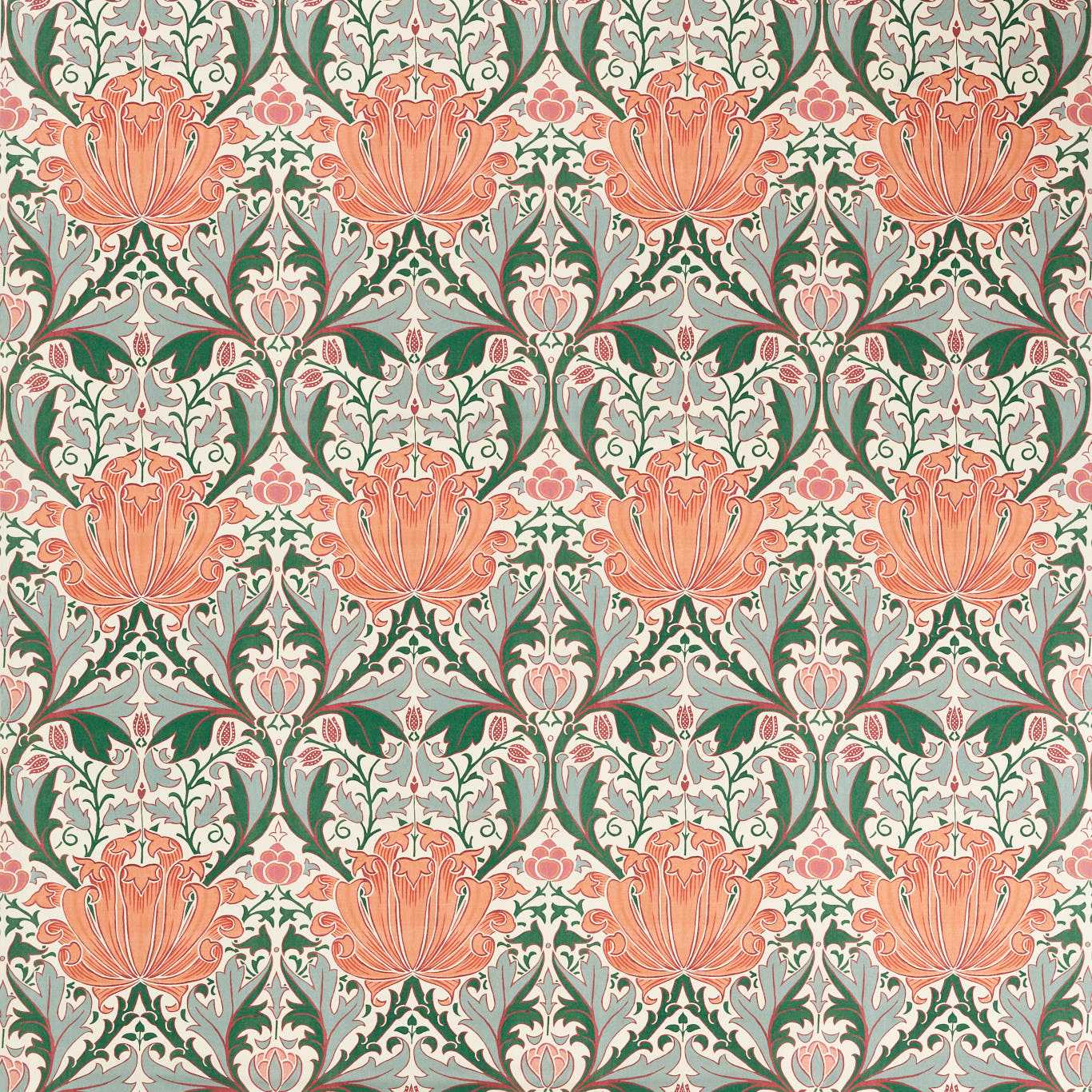 MORRIS & CO Helena Fabric Contemporary, Floral Peach,Teal   - MFRF227238