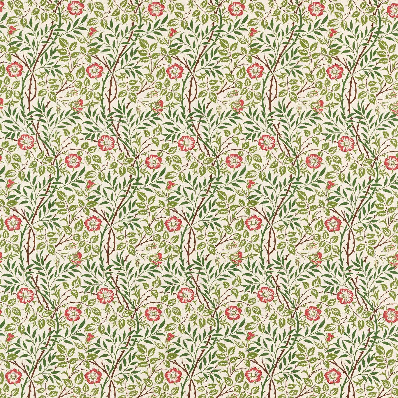 MORRIS & CO Sweet Briar Fabric Contemporary, Floral Boughs,Rose   - MFRF227240