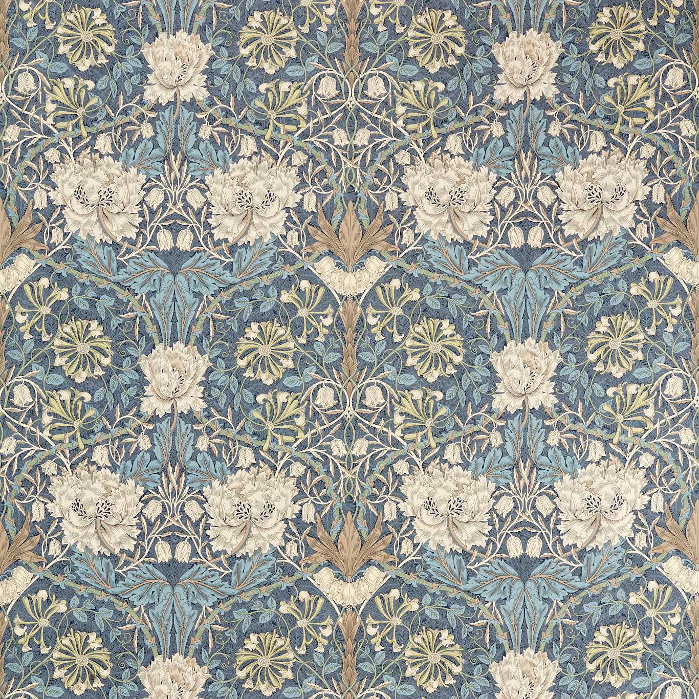 MORRIS & CO Honeysuckle & Tulip Fabric Contemporary, Floral Woad,Thyme   - MFRF227242