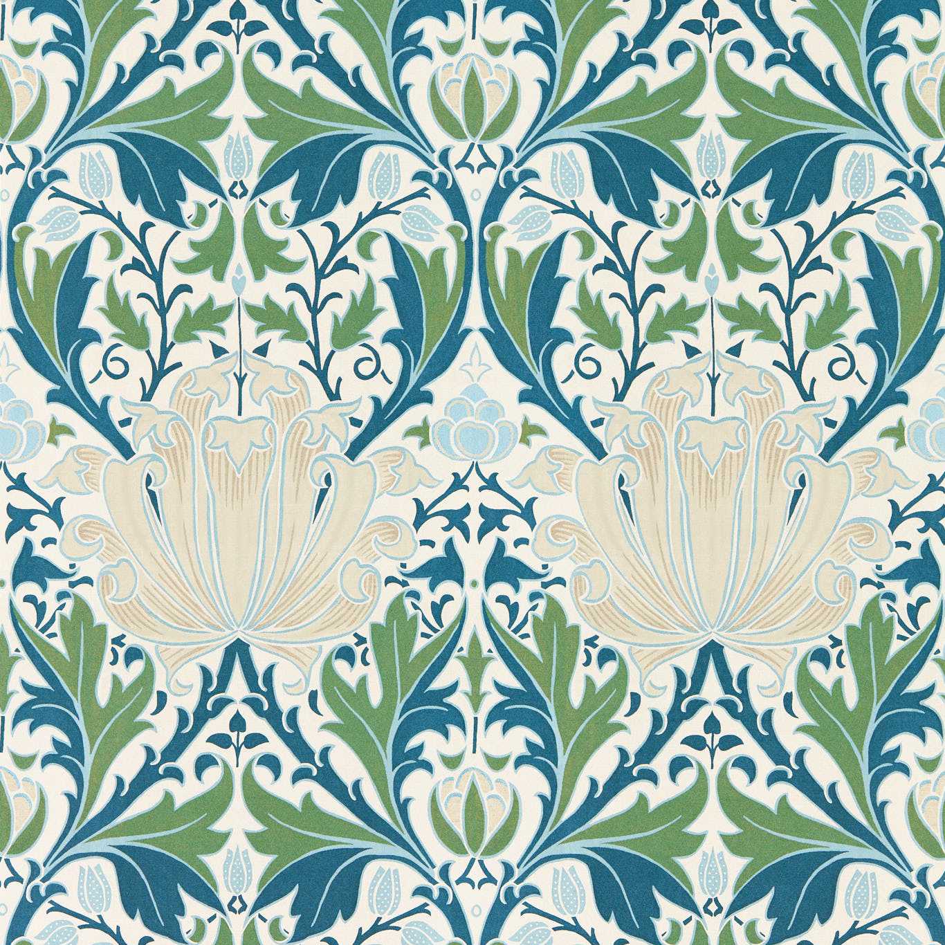 MORRIS & CO Helena Wallpaper Contemporary, Floral Indigo,Forest  Digital Printed Wallpaper Wide Width - MFRW217360