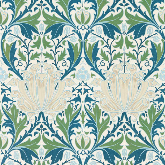 MORRIS & CO Helena Wallpaper Contemporary, Floral Indigo,Forest  Digital Printed Wallpaper Wide Width - MFRW217360