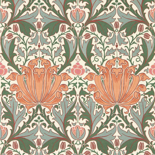 MORRIS & CO Helena Wallpaper Contemporary, Floral Peach,Teal  Digital Printed Wallpaper Wide Width - MFRW217361