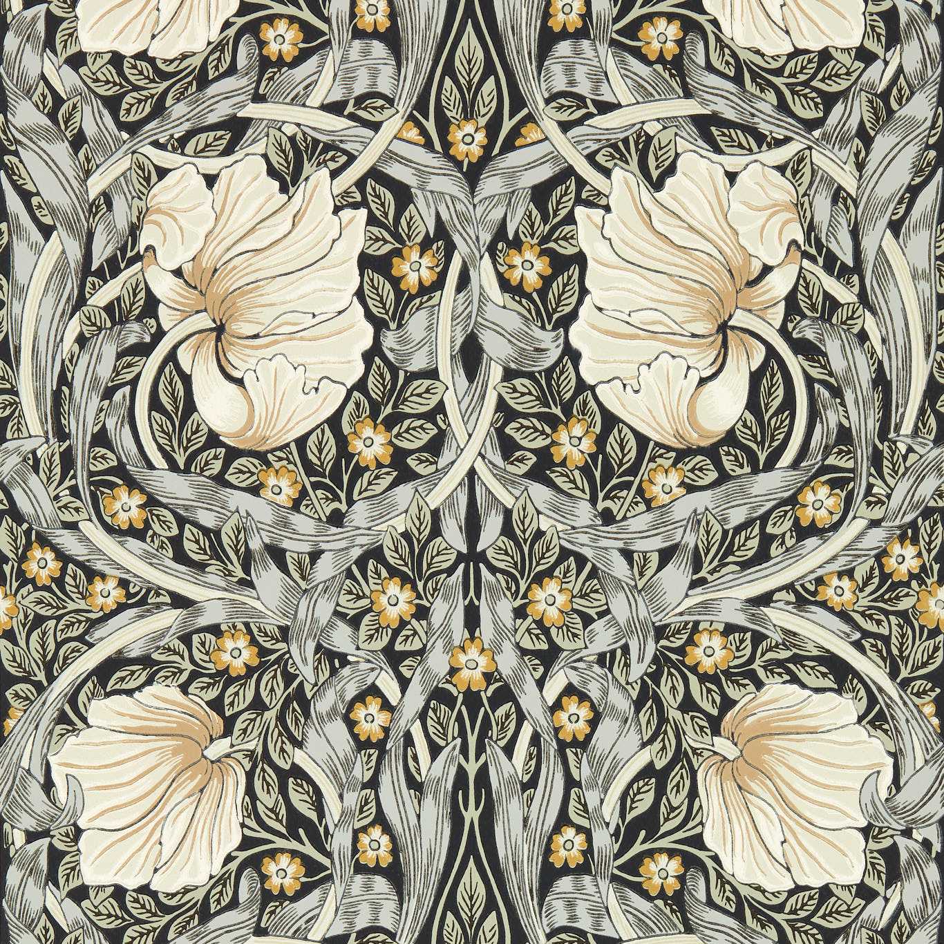 MORRIS & CO Pimpernel Wallpaper Contemporary, Floral Ink,Sage  Surflex-Printed Wallpaper - MFRW217362