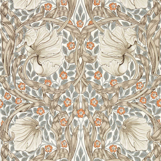 MORRIS & CO Pimpernel Wallpaper Contemporary, Floral Linen,Coral  Surflex-Printed Wallpaper - MFRW217364
