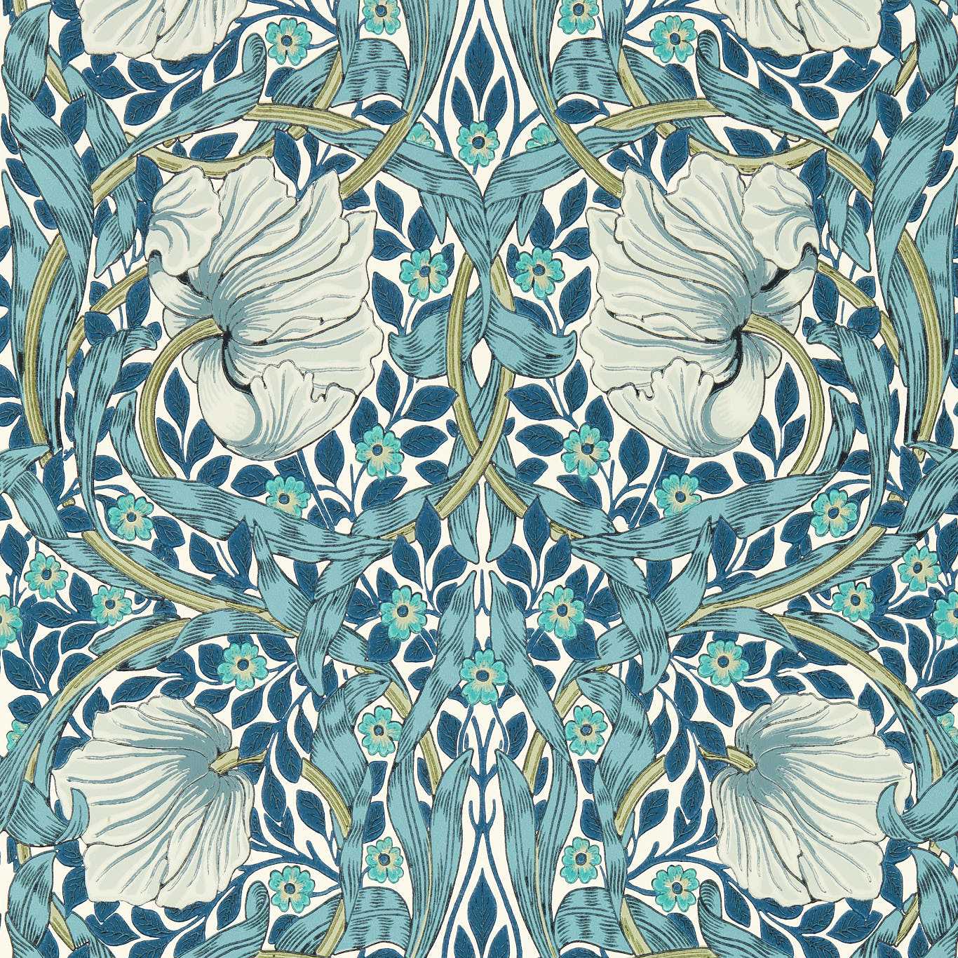 MORRIS & CO Pimpernel Wallpaper Contemporary, Floral Cobalt,Mineral  Surflex-Printed Wallpaper - MFRW217365