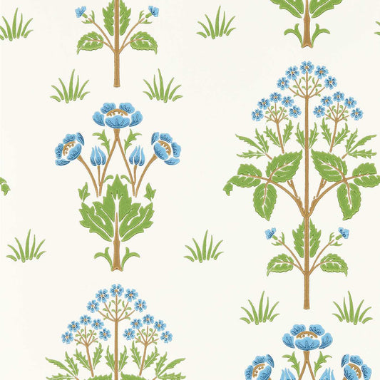 MORRIS & CO Meadow Sweet Wallpaper Contemporary, Floral Cobalt,Grass green  Surface- Printed Wallpaper - MFRW217368