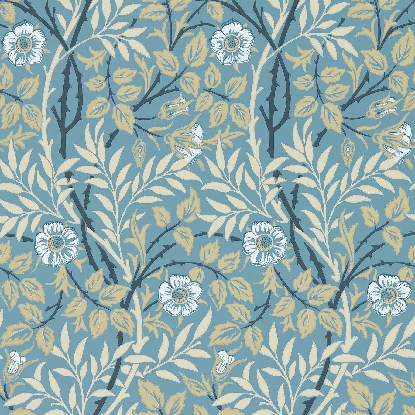 MORRIS & CO Sweet Briar Wallpaper Leaves , Trees Mineral,Linen  Surface- Printed Wallpaper - MFRW217369
