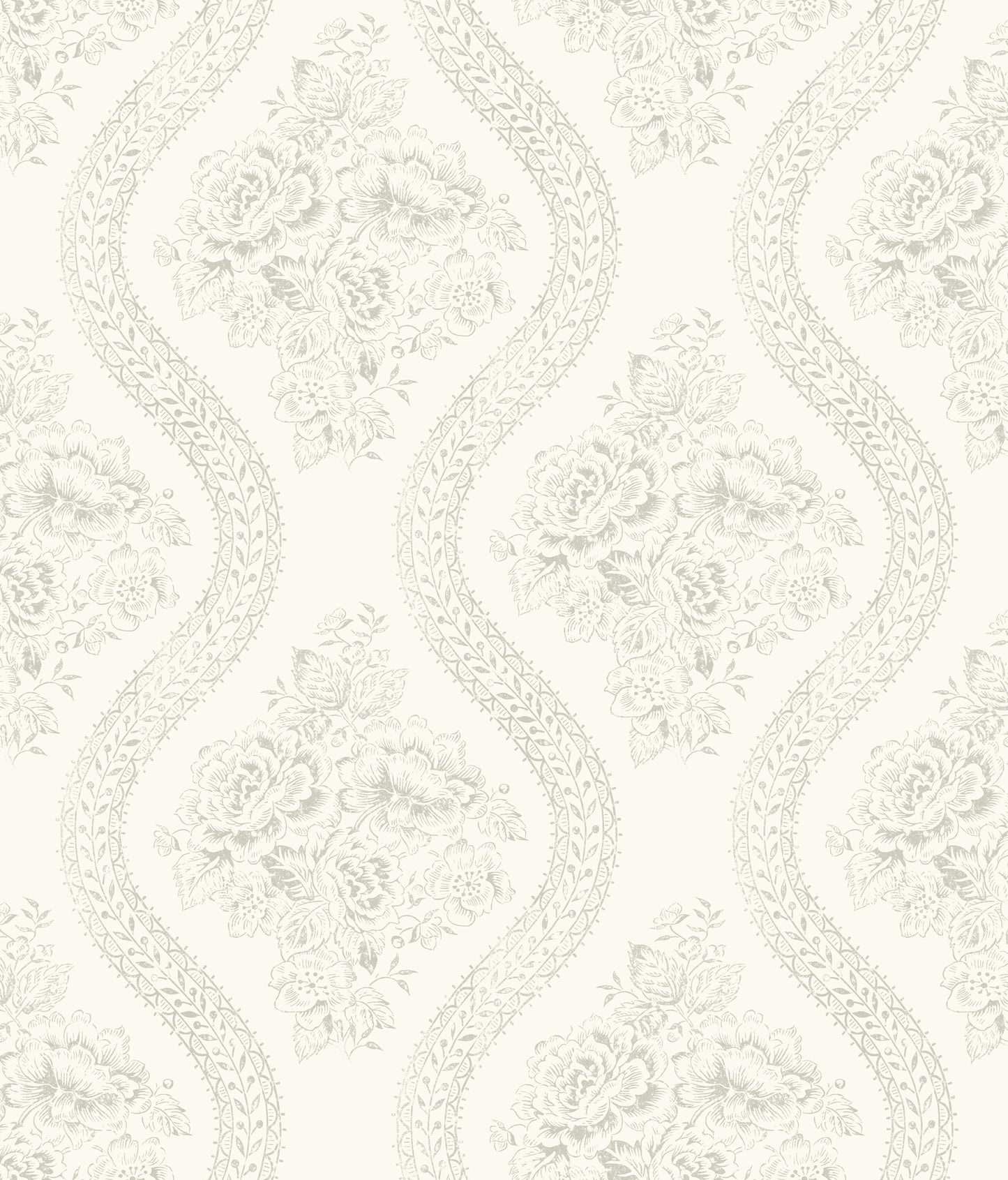 York Wallcoverings Magnolia Home Coverlet Floral Grey and Off White Wallpaper   Whites and Off-Whites   - MH1595