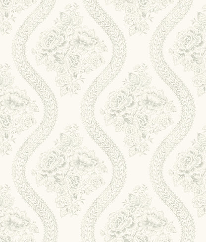 York Wallcoverings Magnolia Home Coverlet Floral Grey and Off White Wallpaper   Whites and Off-Whites   - MH1595