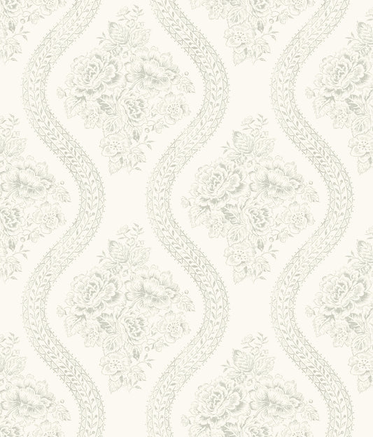 York Wallcoverings Magnolia Home Coverlet Floral Grey and Off White Wallpaper   Whites and Off-Whites   - MH1595