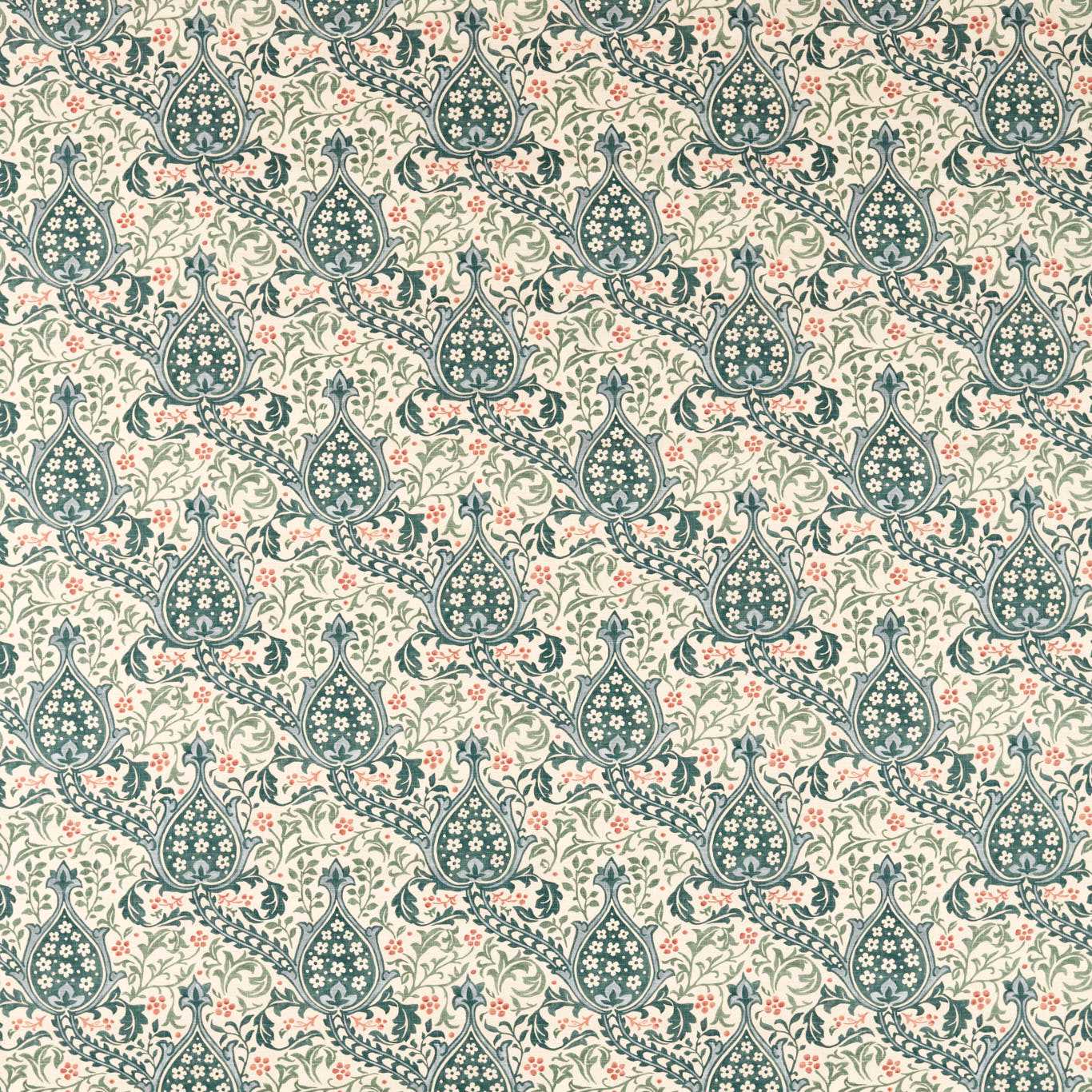 MORRIS & CO Persian Tulip Fabric Classic Floral Teal   - MHCB227383