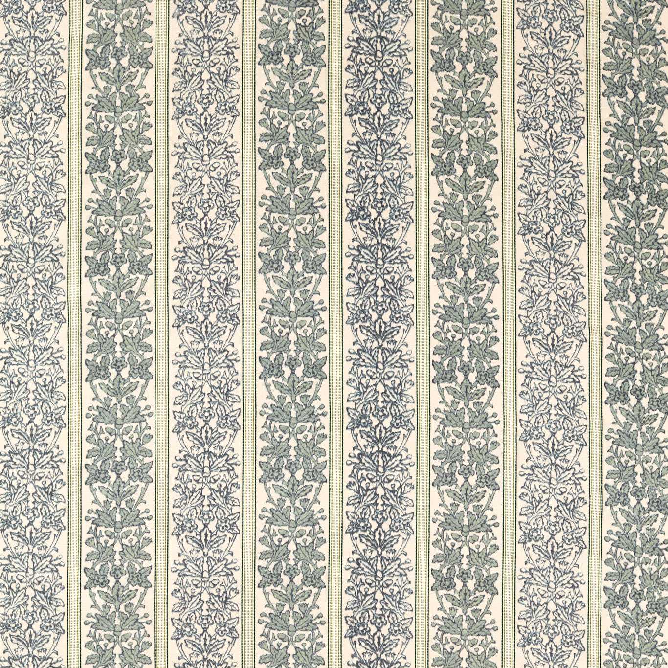 MORRIS & CO Oak & Blossom Weave Fabric Stripes Green,Indigo   - MHCB237668