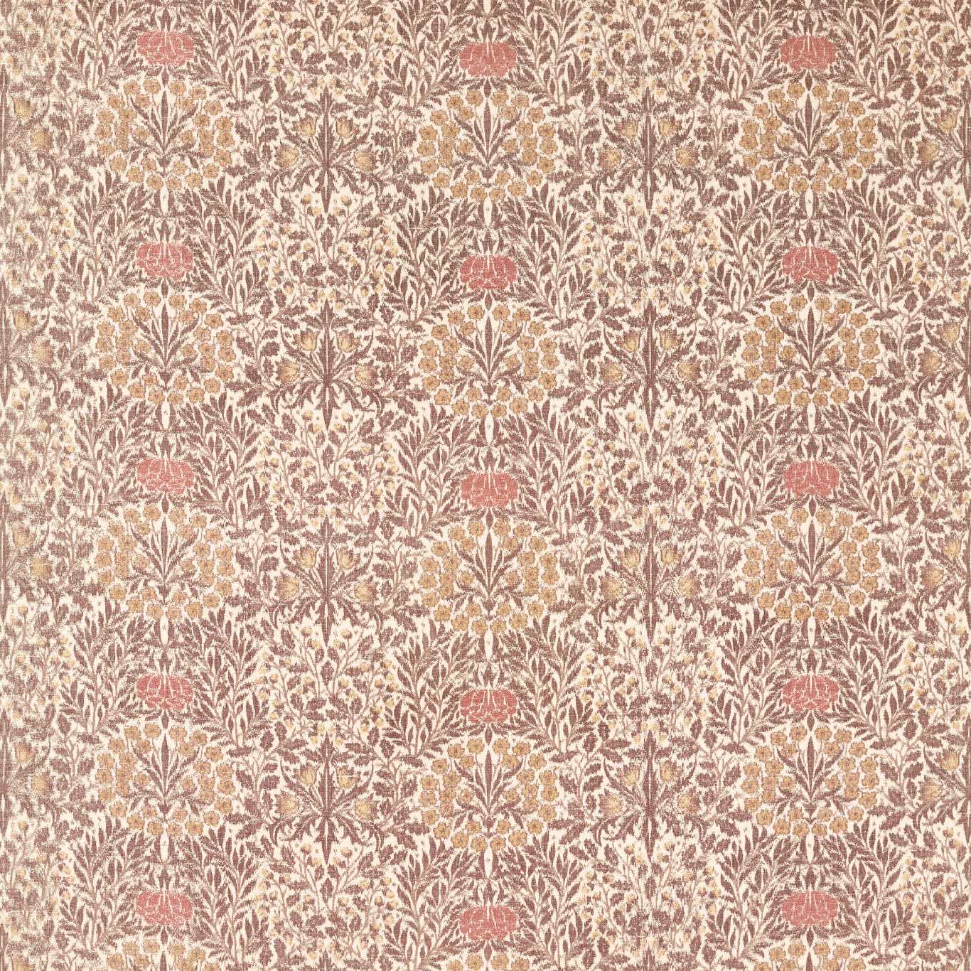 MORRIS & CO Daisy & Oak Warp Print Fabric Classic Floral Chestnut,Primrose   - MHCB237676
