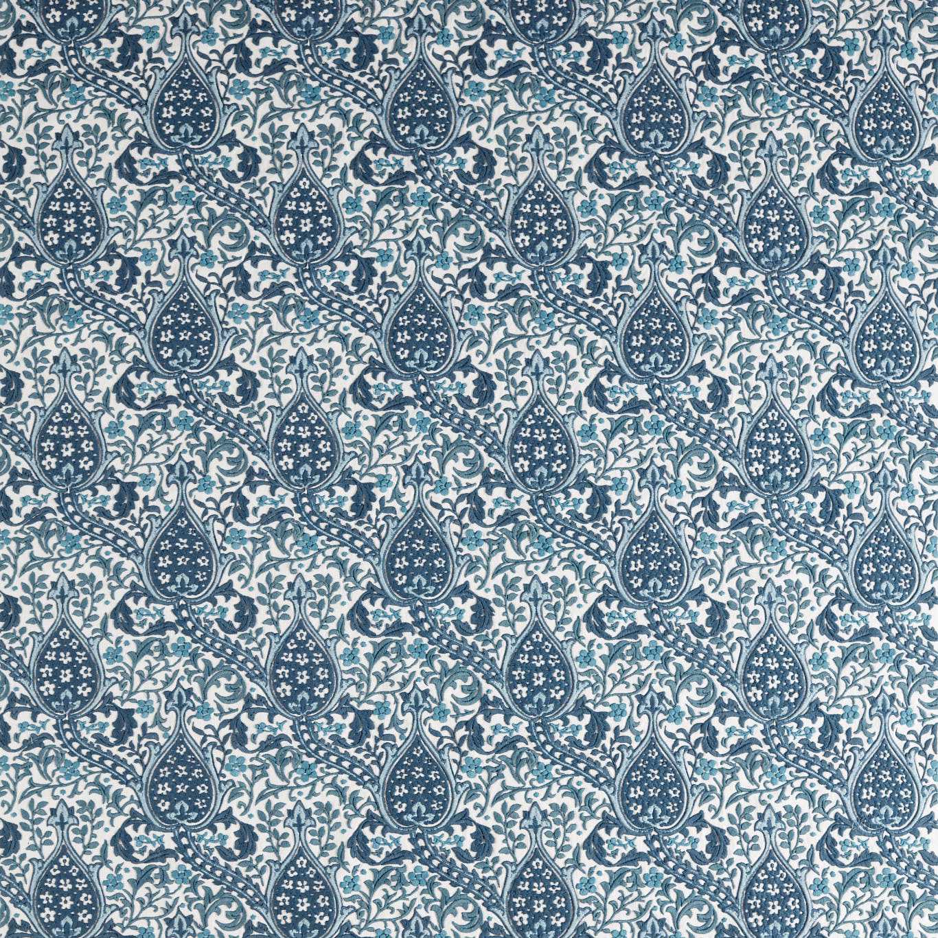 MORRIS & CO Persian Tulip Embroidery Fabric Classic Floral Indigo   - MHCB237681