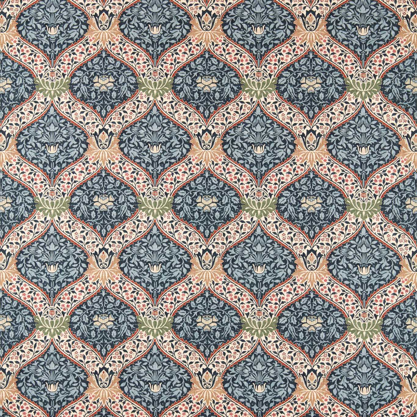 MORRIS & CO Norbury Fabric Classic Floral Indigo   - MHTF227358